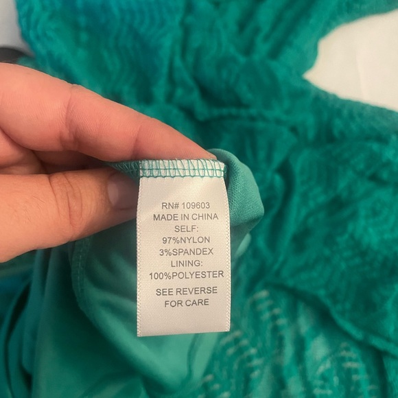 Rabbit Rabbit Rabbit Design Short Sleeve Lace Fit + Flare Dress 4 petite Green - Picture 10 of 10